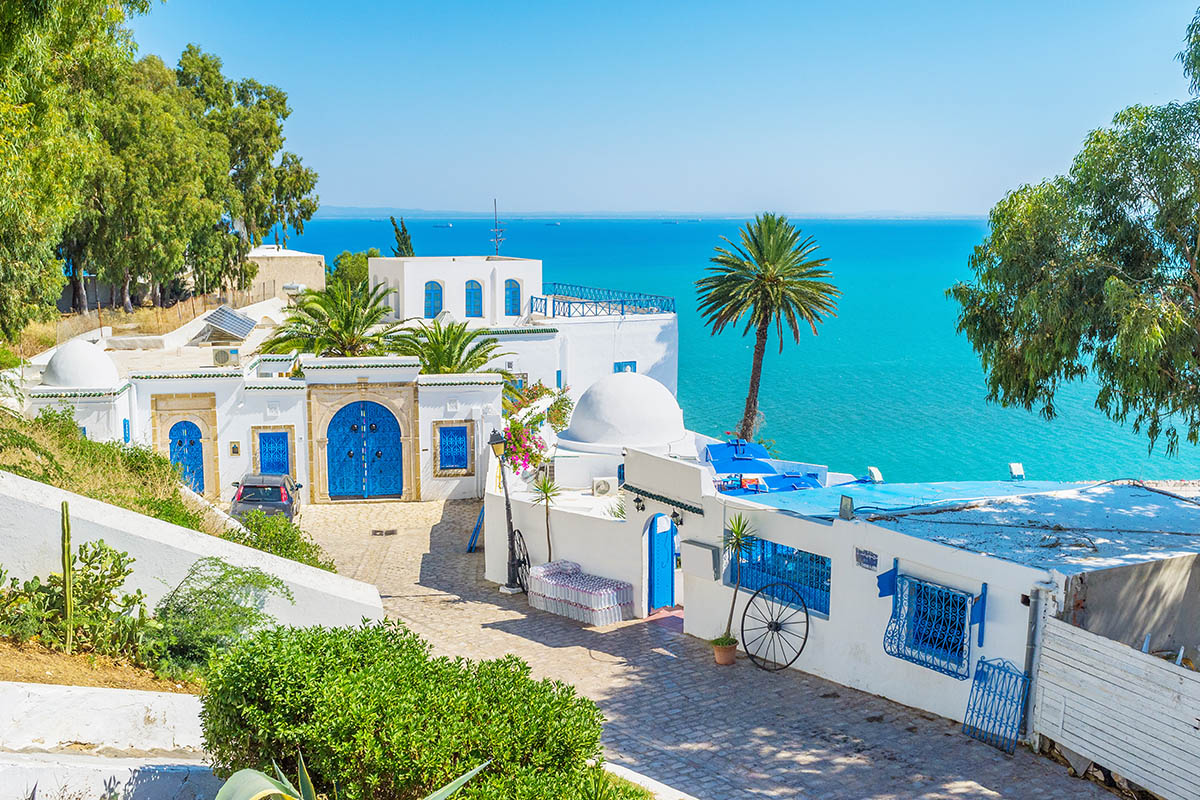 white and blue house of sidi bou said